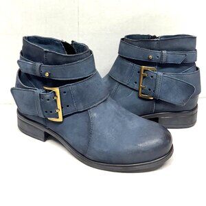 MIZ MOOZ NUBUCK LEATHER BOOTS SIDE ZIP BLUE 37EU / 7US NEW # Z-228